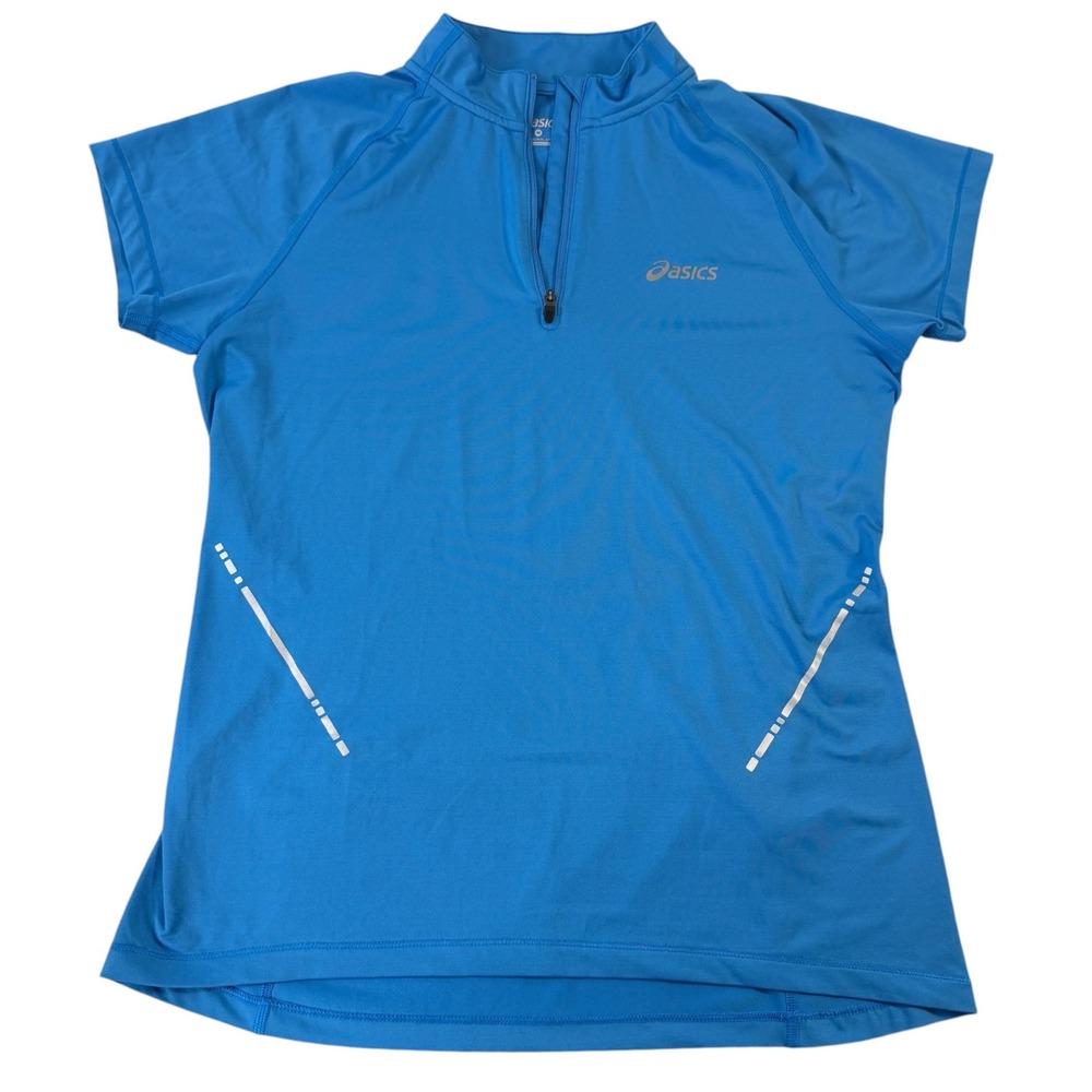 Asics Womens MotionDry 1/4 Zip Short Sleeve Running Shirt Blue Size M Reflective